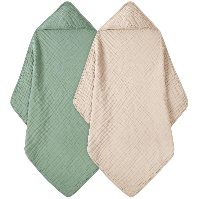 FIEMOL Baby Bath Towels, 100% Muslin Cotton Hooded Baby Towels for Newborn, Baby Towels with Hood for Infant Toddler and Kids, Large 32x32Inch, Soft and Absorbent - Image 1